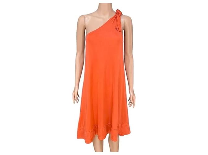 Diane Von Furstenberg DvF vintage Giri one shouldered dress Orange Silk  ref.1031664