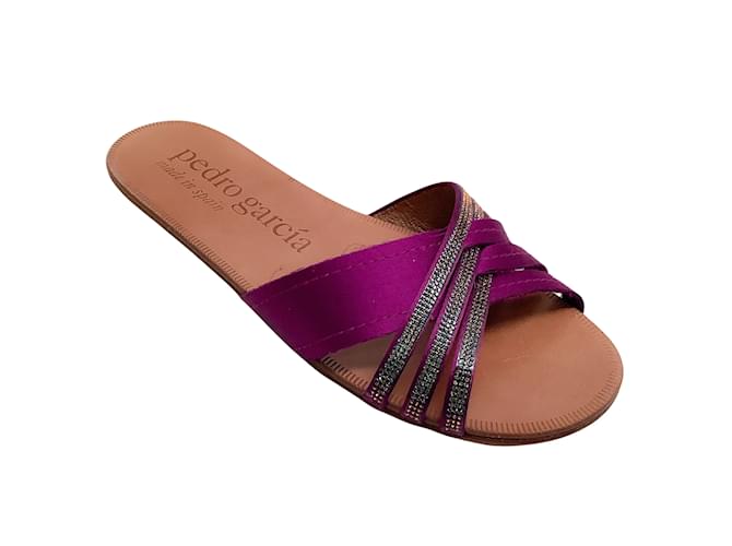 Pedro Garcia Petunia Satin Paty Sandals with Swarovski Crystals Purple Cloth  ref.1031840
