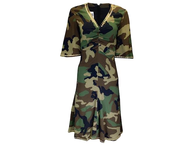 Moschino Couture Green Multi 2019 Crystal Embellished Camo Printed Crepe Dress Viscose  ref.1031921