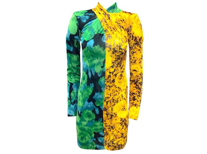 Autre Marque Richard Quinn Yellow / green / Blue Multi 2019 Printed Long Sleeved Velvet Dress Multiple colors  ref.1031922