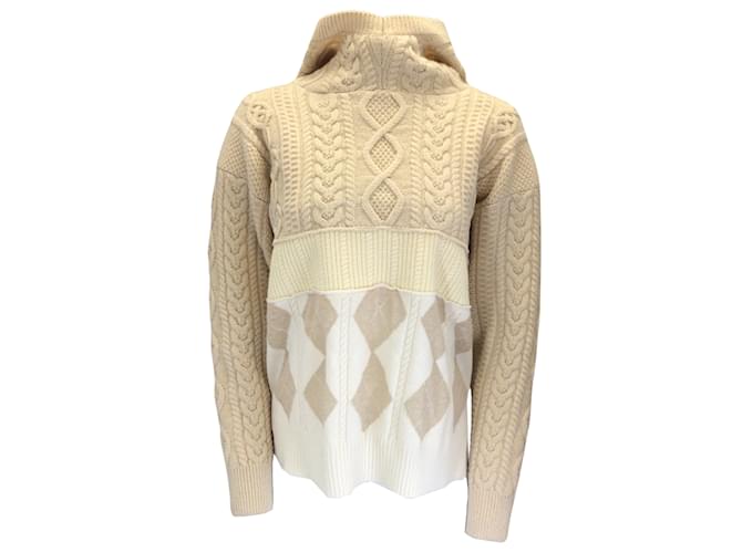 Autre Marque Tao by Comme des Garcons Beige Hooded Cable Knit Sweater Black Wool  ref.1031923
