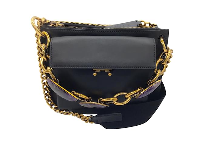 Marni Black / brown / Gold Chain Strap Stone Embellished Leather Shoulder Bag Multiple colors  ref.1031943
