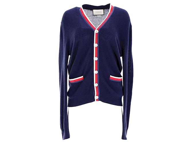 Gucci Button-Front Cardigan in Navy Blue Cashmere Wool  ref.1031973