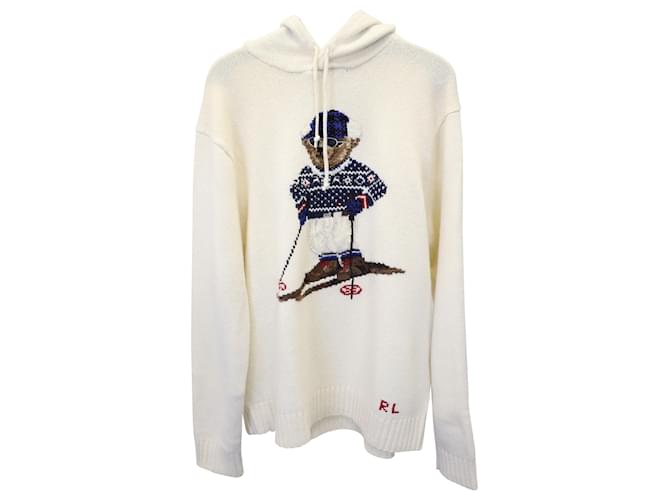Polo Ralph Lauren Ski Polo Bear Hooded Sweater in Cream Wool White  ref.1032254