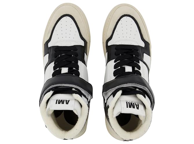 Ami Zapatillas altas ADC en piel blanca y negra Impresión de pitón Cuero  ref.1032280