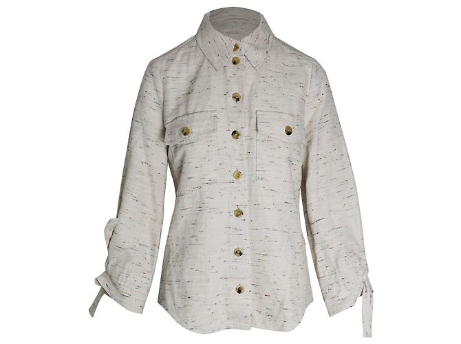 Chloé Chloe Button-Down-Hemd aus cremefarbenem Leinen Weiß Roh