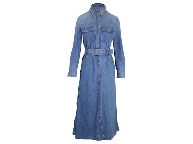 Chloé Chloe Belted Midi Shirt Dress in Blue Cotton Denim   ref.1032297