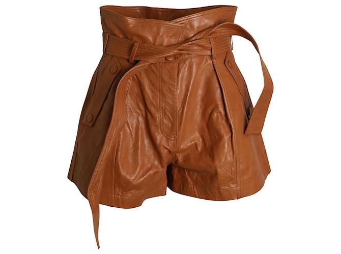 Ulla Johnson Othella High-Rise Belted Shorts in Brown Lambskin Leather  ref.1032305