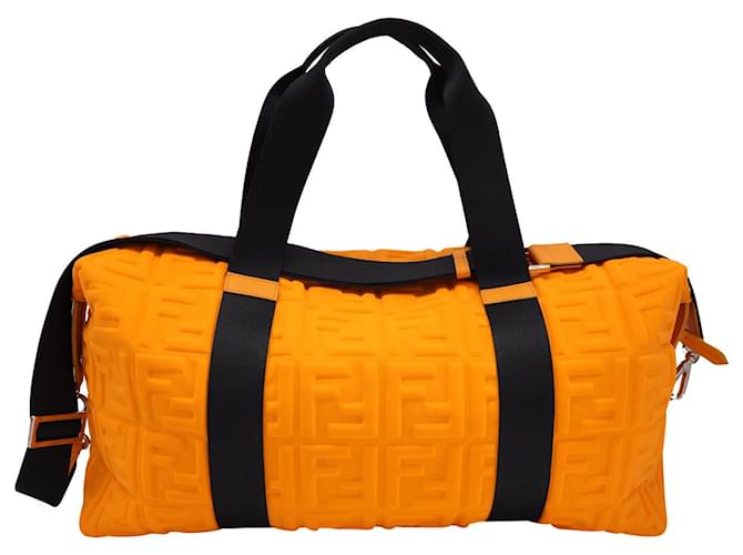 Fendi Allover Embossed Logo Duffle Bag in Orange Nylon  ref.1032323