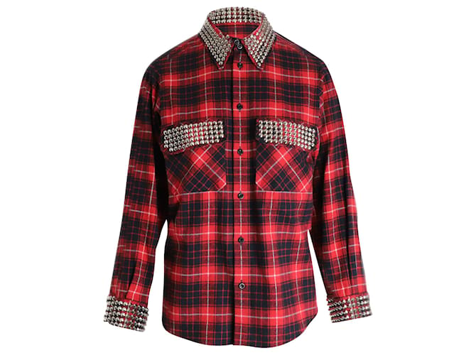 Gucci Studded Button-Up Plaid Shirt in Multicolor Cotton Multiple colors  ref.1032327