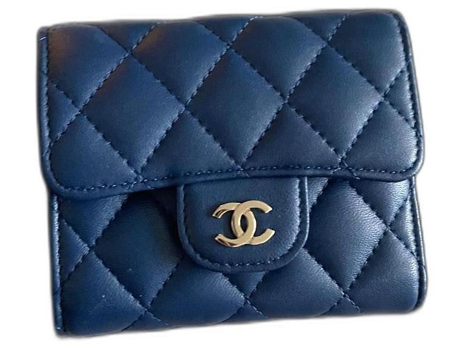 Chanel Timeless Wallet Dark Blue Leather