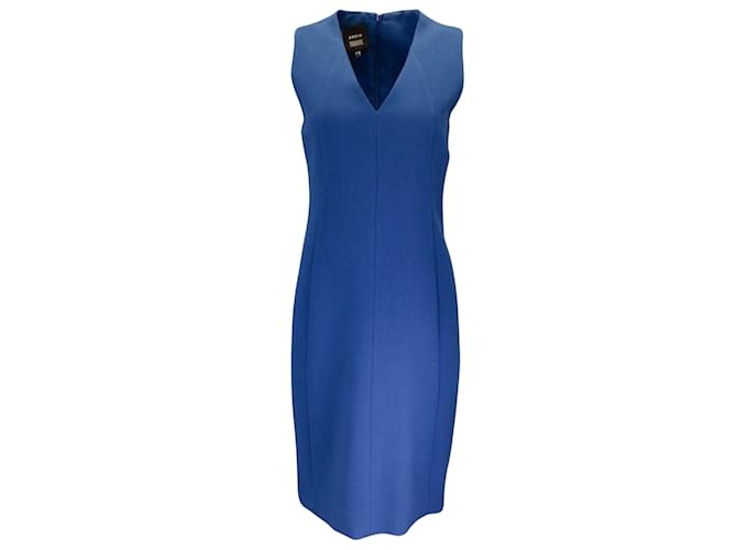 Akris Blue Sleeveless V-Neck Wool Crepe Midi Dress  ref.1032566