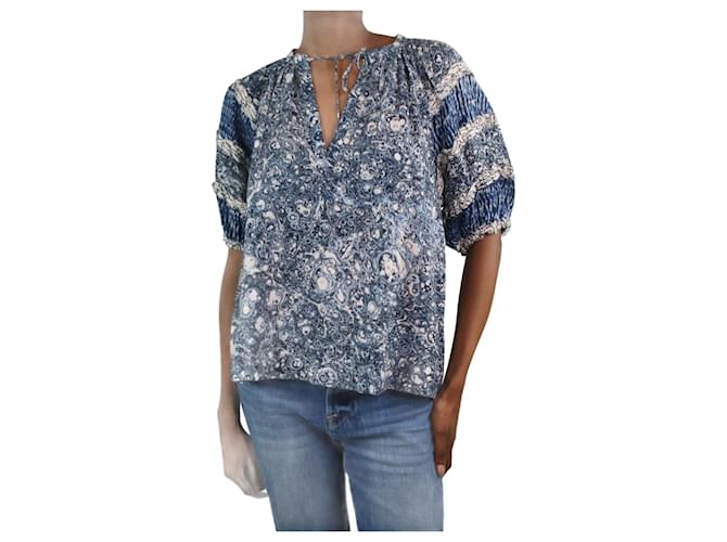 Ulla Johnson Blue printed keyhole blouse - size US 6 Cotton  ref.1032725