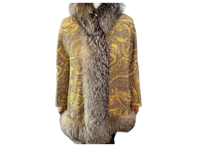 Missoni Coats, Outerwear Yellow Silk Wool Fur  ref.1032736