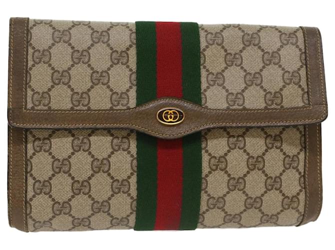 GUCCI GG Canvas Web Sherry Line Clutch Bag PVC Leather Beige Red Auth 49998 Green  ref.1032760