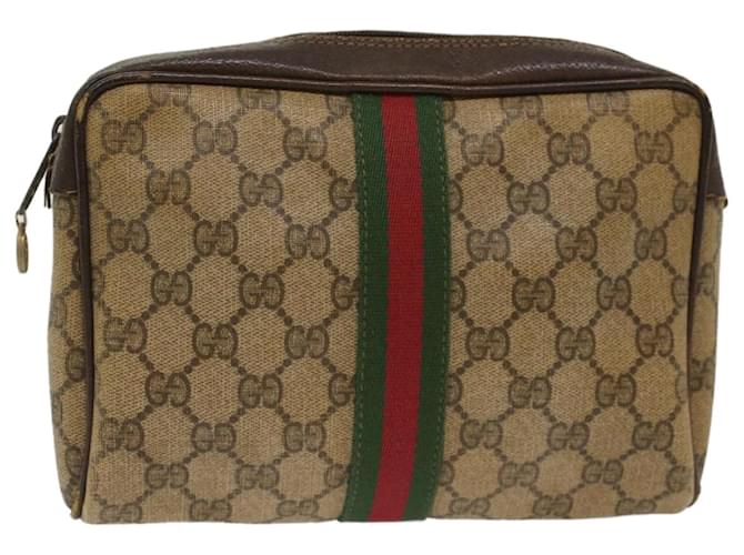 GUCCI GG Canvas Web Sherry Line Clutch Bag Beige Red 560143553 Auth th3861  ref.1032762