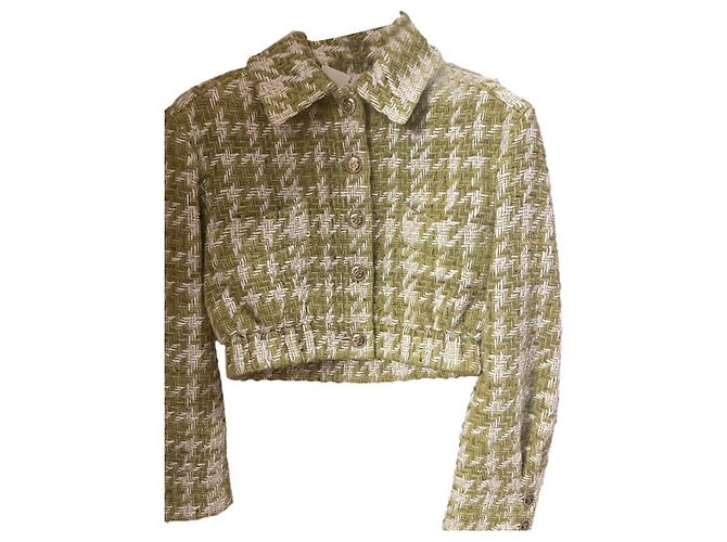Giacca bomber Chanel in tweed verde e beige