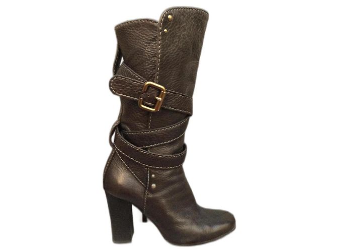 Botas curtas Chloé Paddington em couro marrom escuro 37,5 Castanho escuro