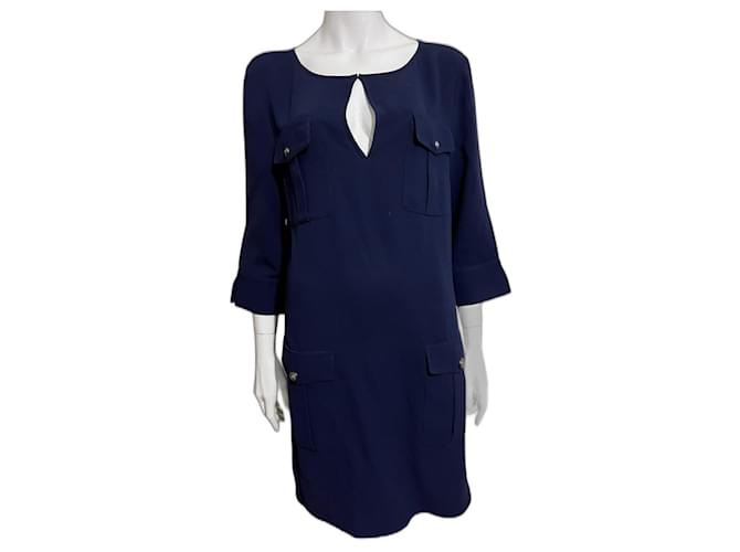 Diane Von Furstenberg DvF Agness military style crepe dress Navy blue Triacetate  ref.1032890