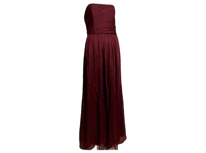 Vera Wang Strapless evening gown in burgundy tulle Dark red Polyester  ref.1032899