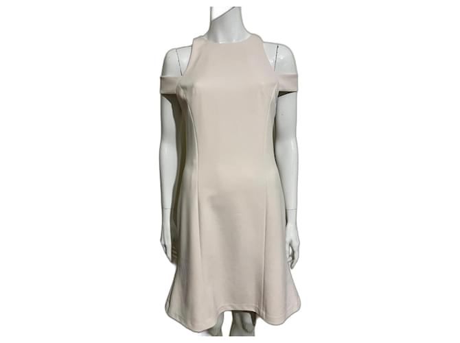 Vera Wang Ecrufarbenes schulterfreies Kleid aus Krepp Roh Polyester  ref.1032900