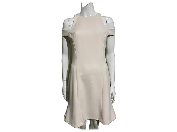 Vera Wang Ecrufarbenes schulterfreies Kleid aus Krepp Roh