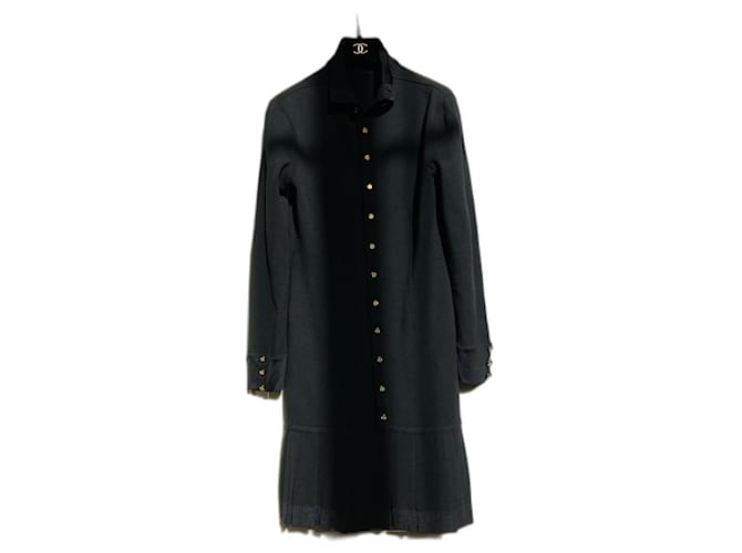 Vestido de lana Chanel vintage Negro Seda  ref.1032901