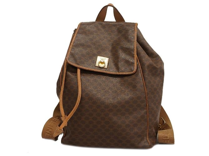 Mochila Céline Macadam Marrom PVC Dourado