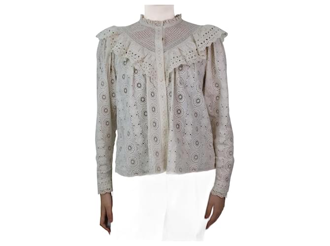 Ulla Johnson Cream lace embroidered ruffle blouse - size UK 10 Cotton  ref.1032936
