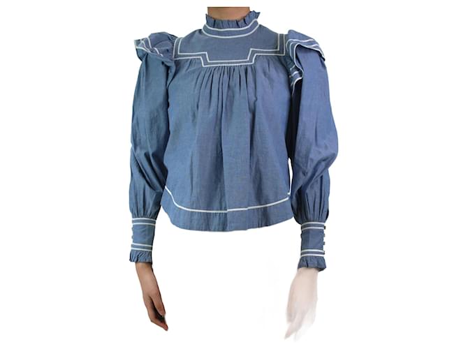 Ulla Johnson Blue trim ruffle blouse - size UK 4 Cotton  ref.1032937