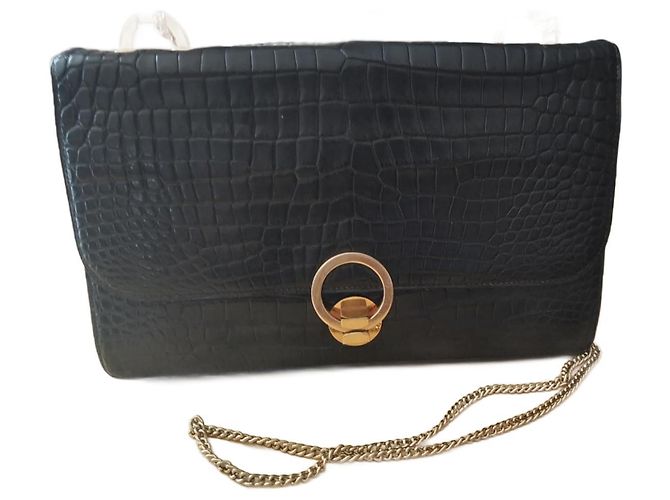 Bolsa de mão Hermès em couro de crocodilo preto