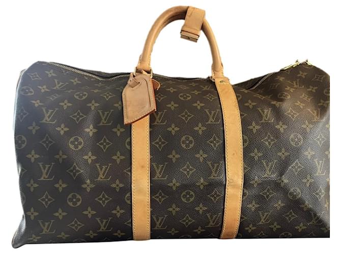 Abbesses Louis Vuitton Keepall Cuir Marron  ref.1032959