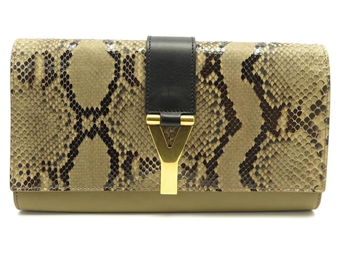 SAC A MAIN YVES SAINT LAURENT POCHETTE CHYC LIGNE Y 255701 PYTHON BAG Cuir Camel  ref.1033142