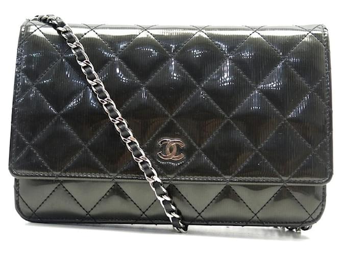 SAC A MAIN CHANEL WALLET ON CHAIN AP0250 CUIR BANDOULIERE WOC HAND BAG Cuir vernis Kaki  ref.1033193