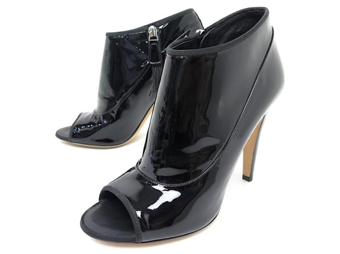 NEW CHANEL G SHOES30037 OPEN TOE ANKLE BOOTS 39 PATENT LEATHER