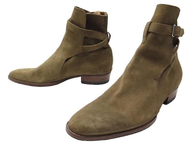 SAINT LAURENT WYATT JODHPUR ANKLE SHOES 443200 40 41 FR KHAKI BOOTS Suede ref.1033298 Joli Closet