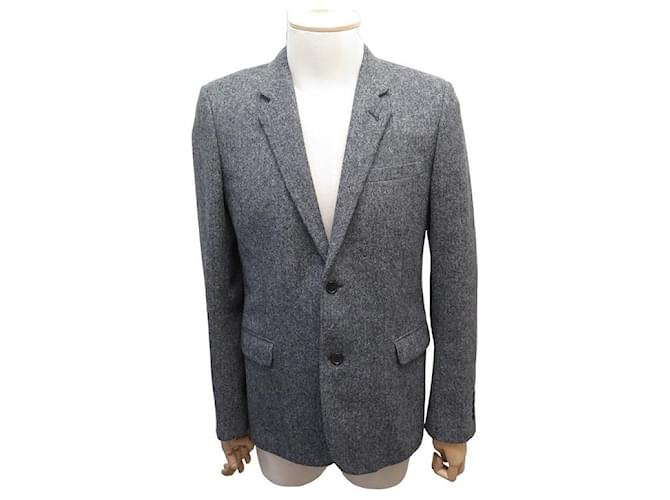 NEW SAINT LAURENT JACKET WITH ELBOW PADS 326686 l 50 FR WOOL GRAY WOOL JACKET Grey  ref.1033305