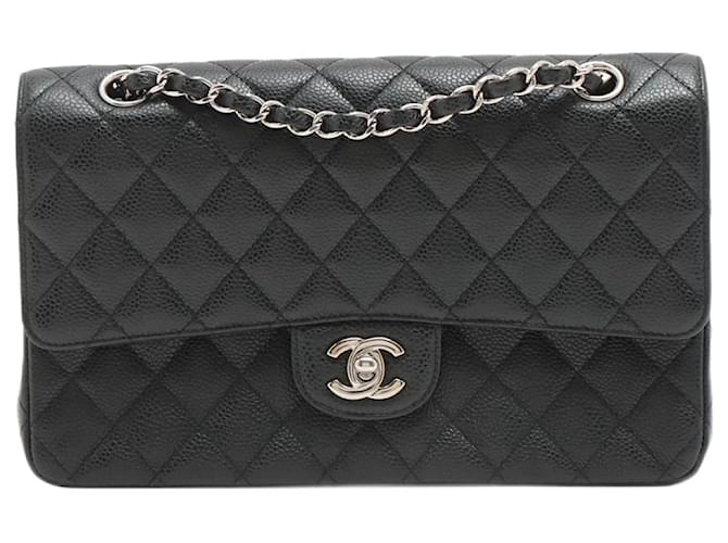 Chanel Black medium 2009-2010 caviar Classic silver hardware double flap  bag Leather ref.1033383 - Joli Closet