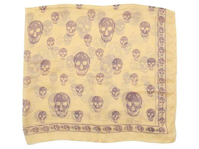 Alexander McQueen Beige w. Purple Skulls & Logo Print Large Silk Scarf Wrap  ref.1033513