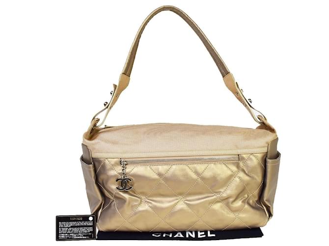 Chanel Paris Biarritz Dourado Couro  ref.1033560