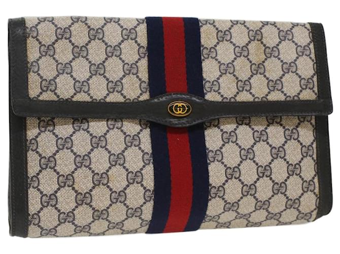 GUCCI GG Canvas Sherry Line Clutch Bag PVC Leather Red Navy gray Auth th3865 Grey Navy blue  ref.1033768