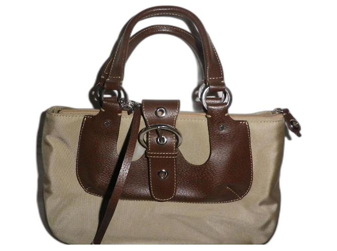 Bolsa Lancel em lona cáqui e couro marrom Caqui