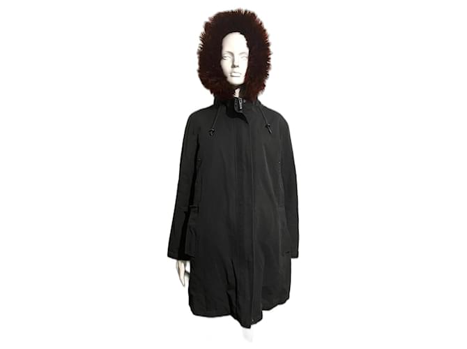Diane Von Furstenberg DvF hooded parka with fake fur Black Cotton Faux fur  ref.1034038