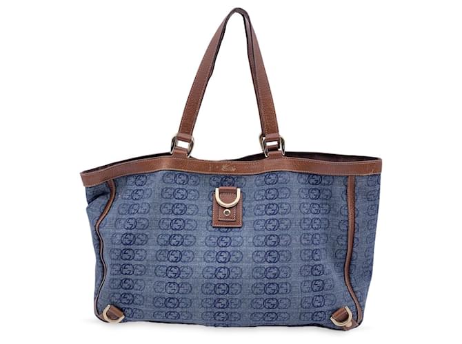 Gucci Blue Logo Denim and Leather Abbey D-Ring Tote Bag Cloth  ref.1034053