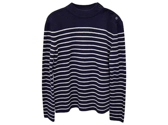 Saint Laurent Striped Sweater in Navy Blue Cotton Wool  ref.1034386