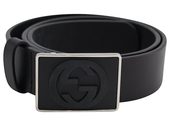 Cintura Gucci con fibbia G intrecciata in pelle nera Nero  ref.1034389