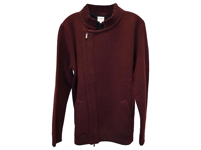 Giorgio Armani Armani Collezioni Asymmetric Zip Cardigan in Burgundy Cotton Wool Red Dark red  ref.1034392