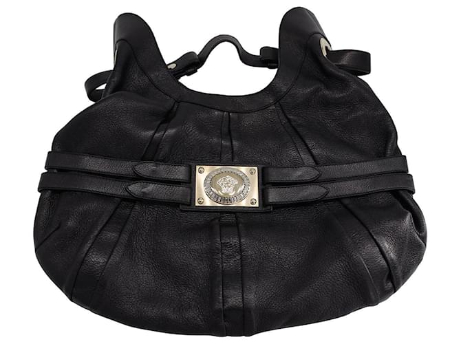 Versace Crystal Medusa Embellished Hobo Bag in Black Leather  ref.1034394