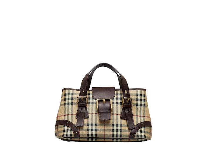 Burberry Haymarket Check Canvas Buckle Handbag Brown Cloth  ref.1034403