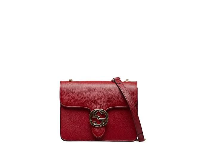 Gucci Small Interlocking G Leather Crossbody Bag 510304 Red Pony-style calfskin  ref.1034437